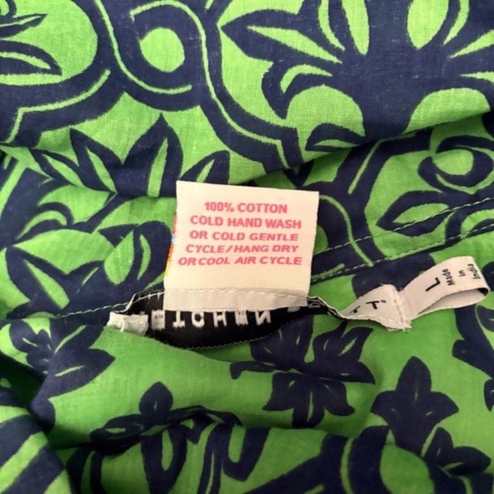 Gretchen Scott Cotton Voile Funnel Top Wall of Secrets Tunic Green/Navy (Large) - Picture 7 of 8